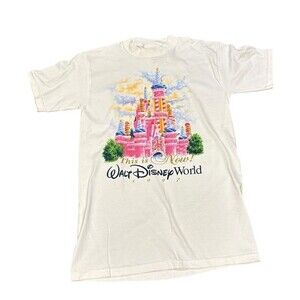 1997 Disney World 25th That Was Then This Is Now Cake Castle Shirt small vintage